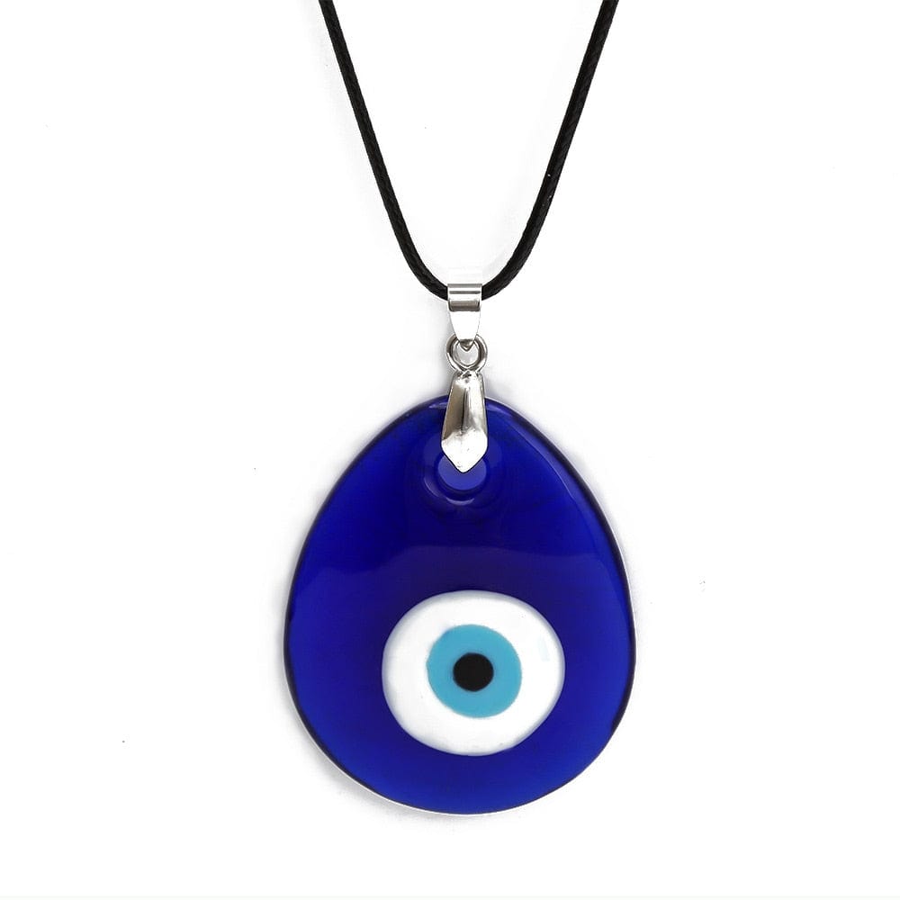 Greek Evil Eye Water Drop Large Blue Glass Evil Eye Amulet Necklace