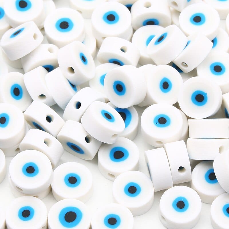 Greek Evil Eye White / 20 Pieces Classic Evil Eye Round Clay Beads