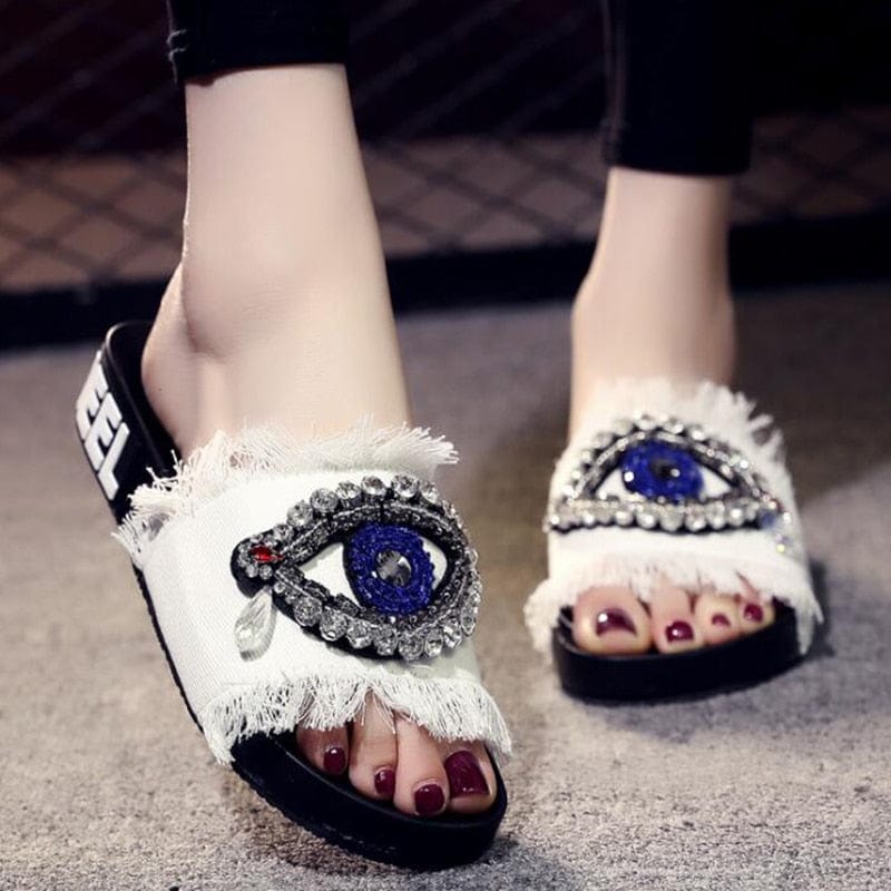 Greek Evil Eye White / 4 Evil Eye Sandal with Rhinestones