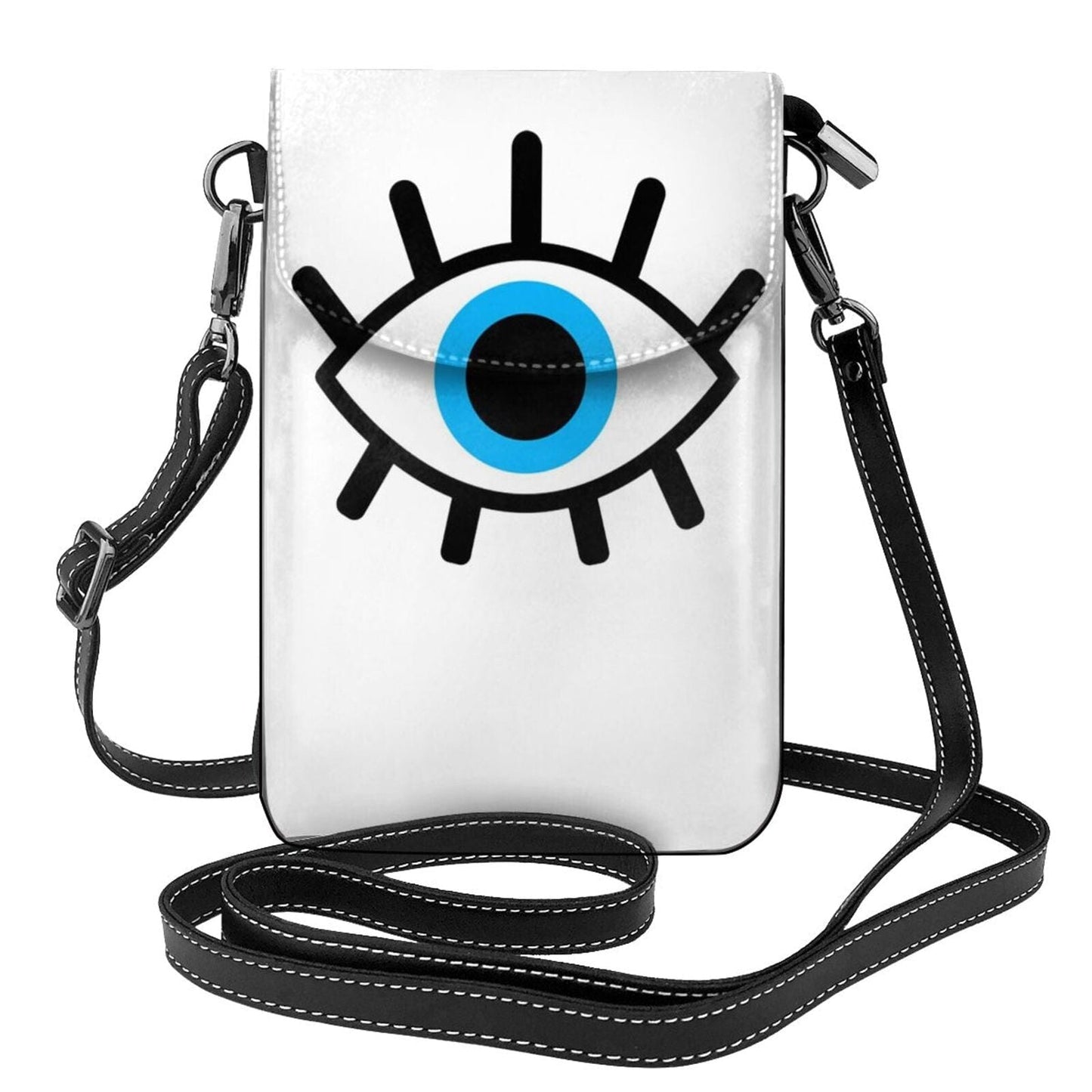 Greek Evil Eye White & Aqua Evil Eye Women Leather Purse