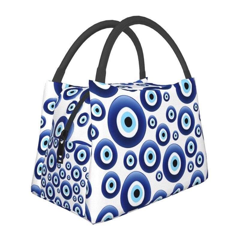 Greek Evil Eye White & Blue Evil Eye Lunch Bag for Picnics