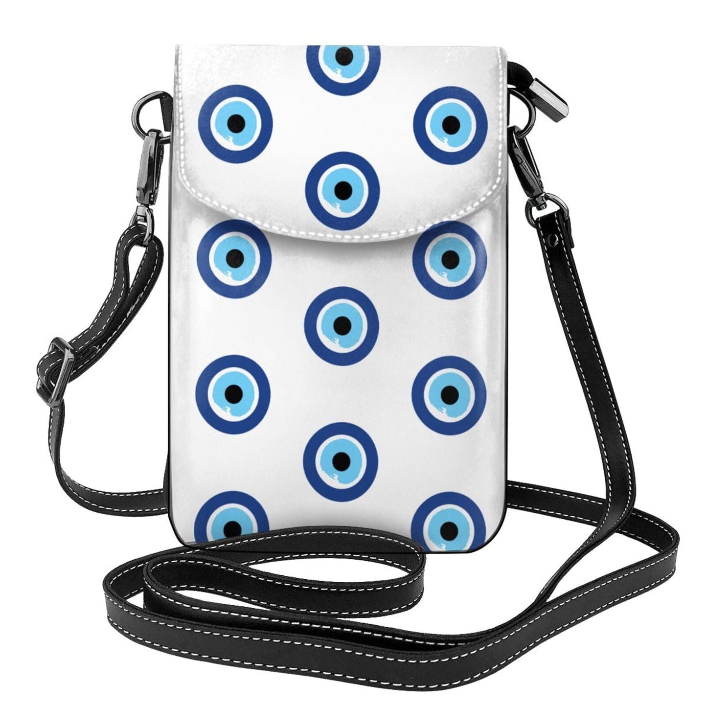 Greek Evil Eye White & Blue Evil Eye Women Leather Purse