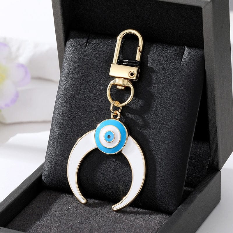 Greek Evil Eye White Crescent Shape Evil Eye Keychain