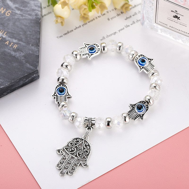 Greek Evil Eye White Evil Eye Hamsa Hand Pendant Bracelet