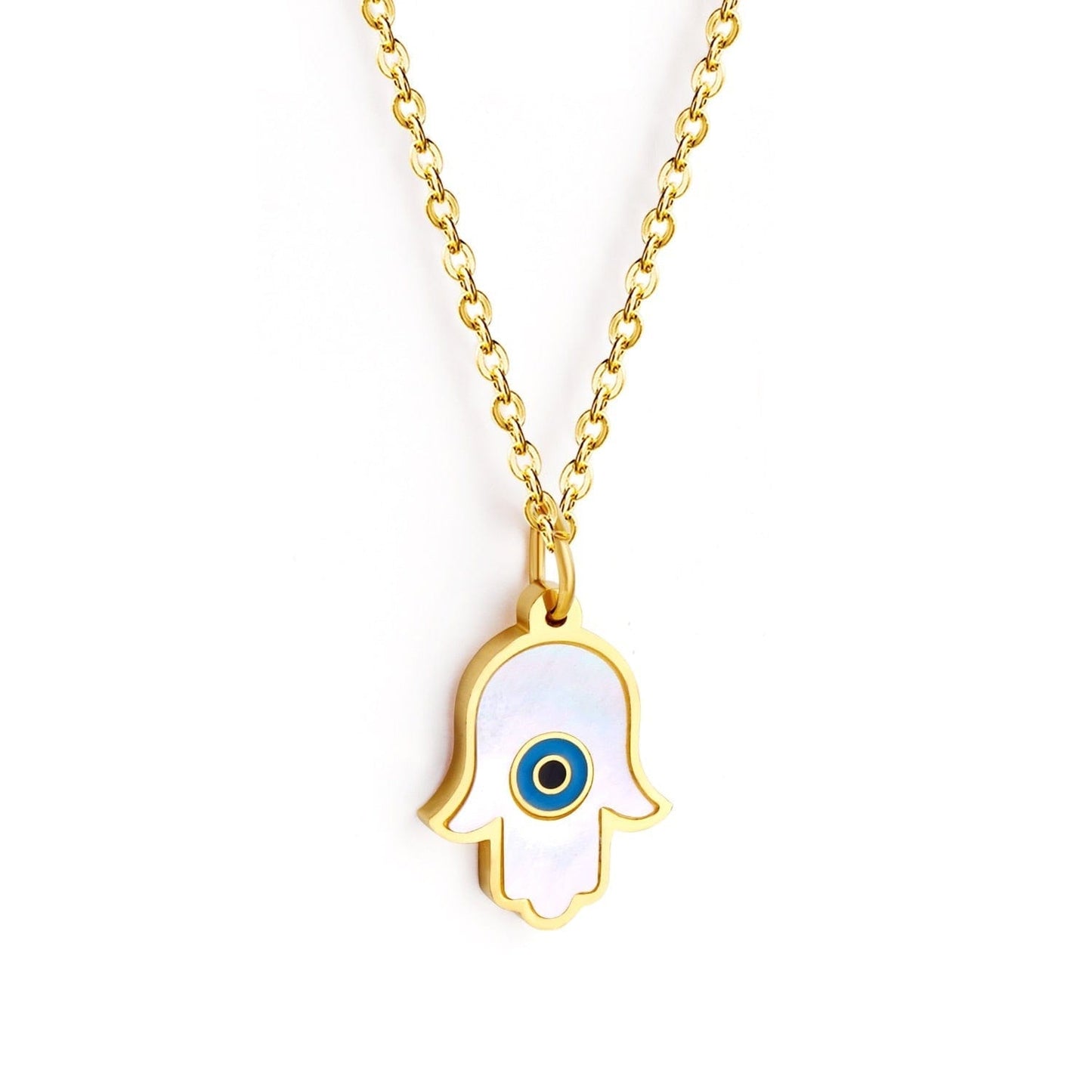 Greek Evil Eye White Hamsa / Golden Evil Eye Stylish Pendant Necklaces