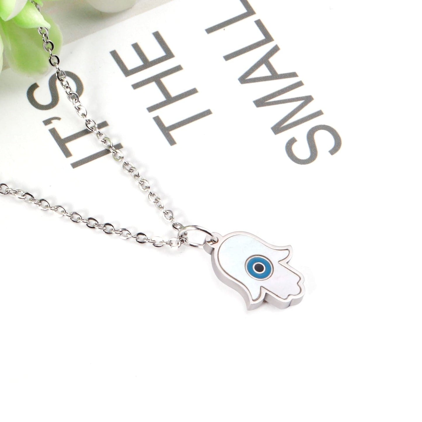 Greek Evil Eye White Hamsa / Silver Evil Eye Stylish Pendant Necklaces