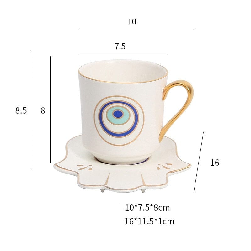 Greek Evil Eye White Hand Evil Eye Stylish Cups & Saucers