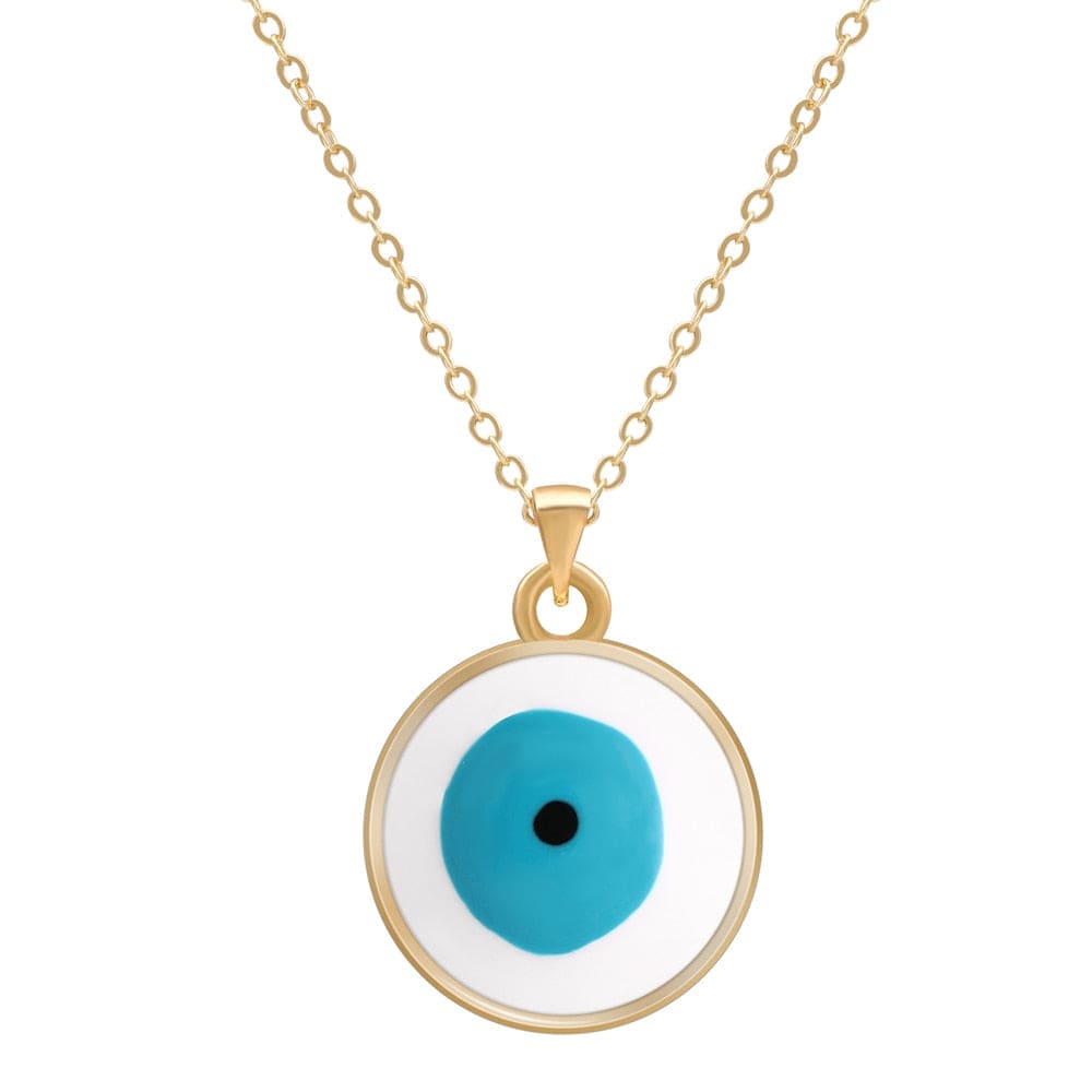 Greek Evil Eye White Multicolor Evil Eye 14K Gold Plated Necklace