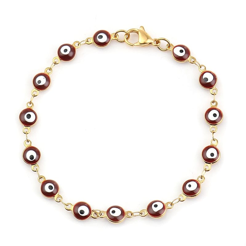 Greek Evil Eye Wine-Red Multicolor Evil Eye Gold Chain Bracelets