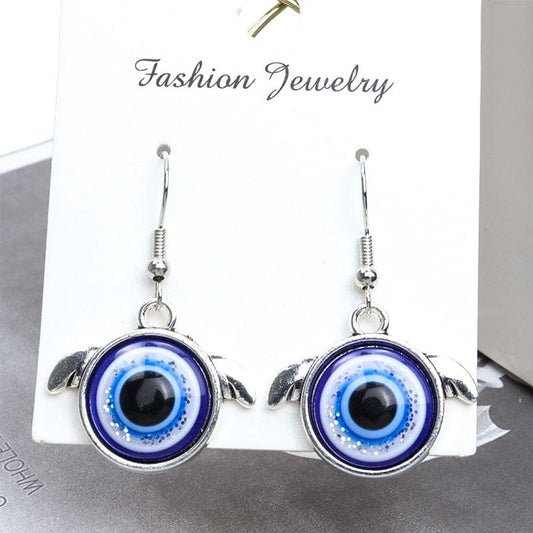 Greek Evil Eye Wing / Silver Evil Eye Drop Earrings for Women