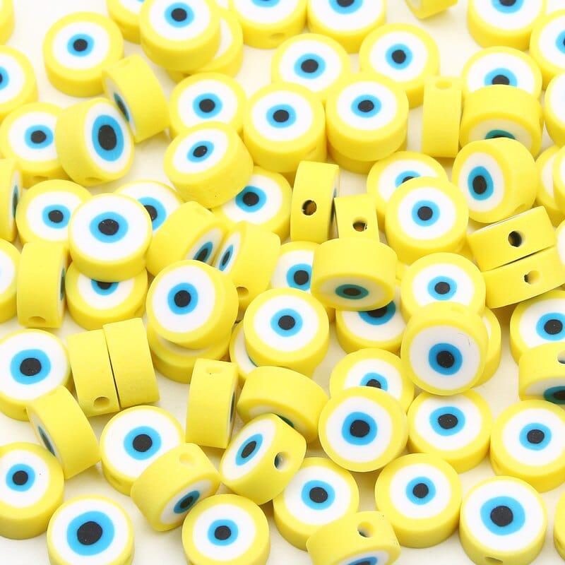 Greek Evil Eye Yellow / 20 Pieces Classic Evil Eye Round Clay Beads