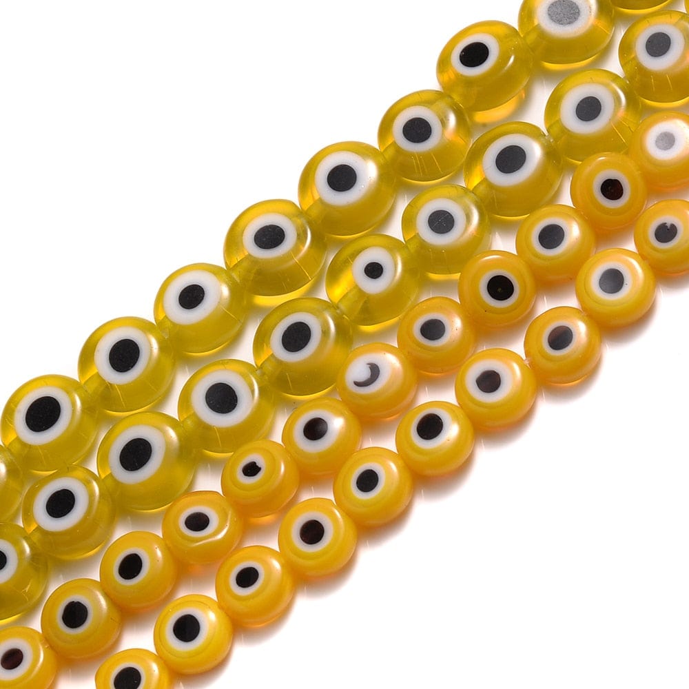 Greek Evil Eye Yellow / 6mm Colorful Evil Eye Flat Back Round Beads